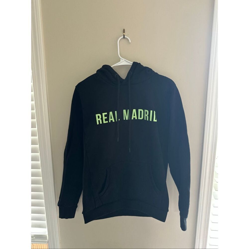 Real Madrid Black Hoodie Neon Medium Logo